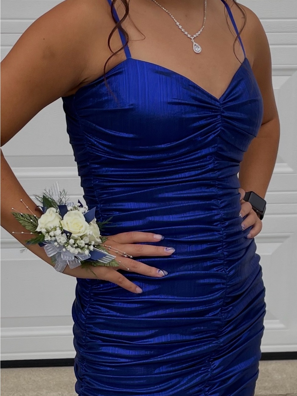 Royal Blue Ruched Spaghetti Strap Prom Dress